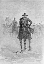 El general Grant reconociendo la posición confederada en el tribunal de Spotsylvania, grabado por C.H. Reed, ilustración de 